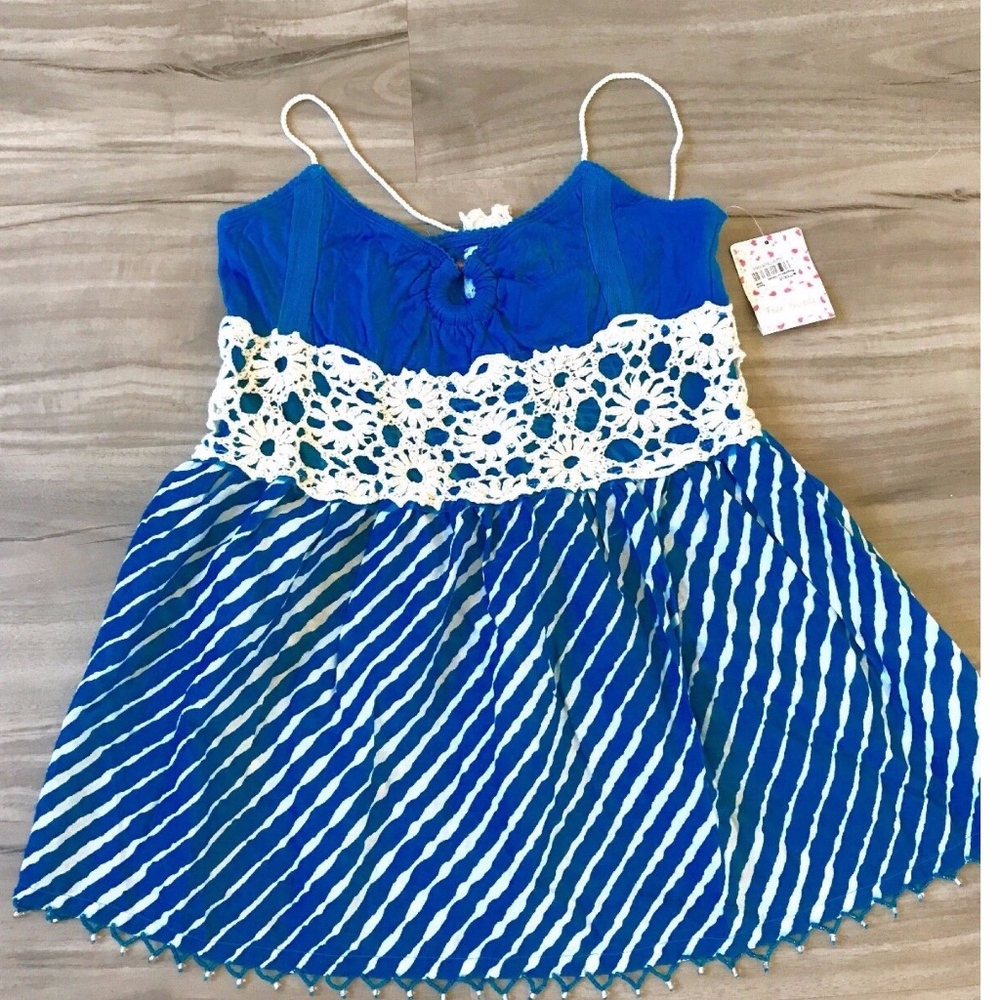 NWT FREE PEOPLE CROCHET BEADED HEM BABYDOLL TOP L